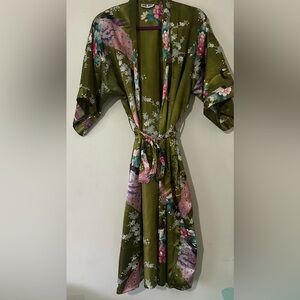 Sam Well Olive Floral and Peacock Women's Kimono Robe